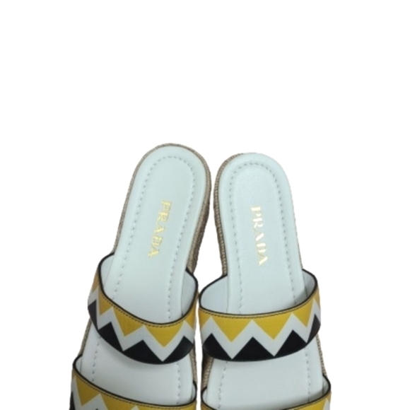 PRADA Zigzag Saffiano Leather Sandals Womens Platform Espadrille Slide Size 39 - Picture 12 of 16